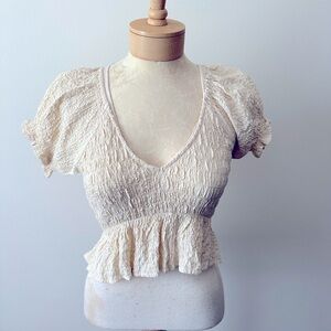 Miou Muse Small Cream Crinkle Smocked Top